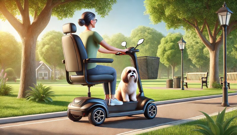 hond mee op scootmobiel