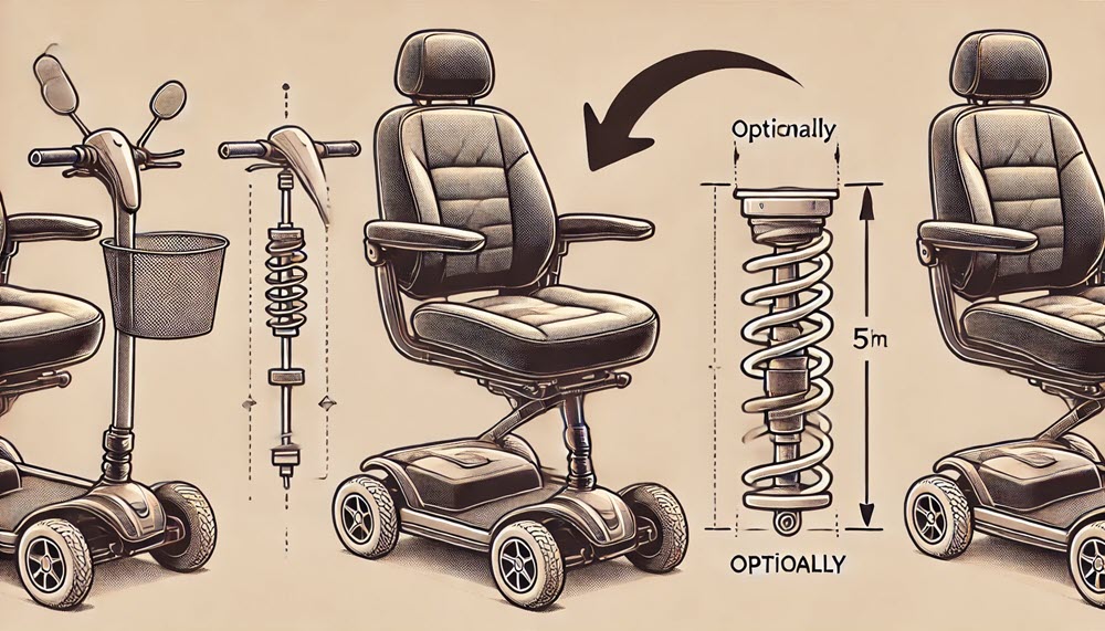 Detailweergave van een scootmobielstoel met verstelbare rugleuning en dik zitkussen voor optimale demping en comfort